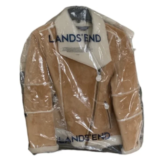 LANDSEND Womens Petite Faux Sheepskin Shearling Warm Winter Fleece Moto Jacket - Picture 8 of 11